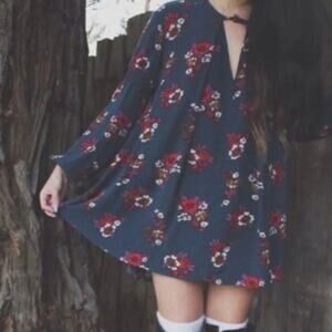 Free People  Electric Orchard Tunic Mini Trapeze Swing Teal Dress S Whimsigoth